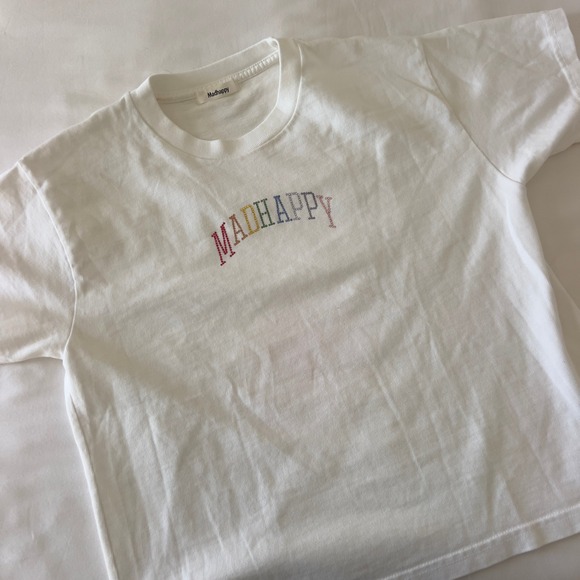 Madhappy Tops - Madhappy White Rainbow Swarovski Crystal Logo Short Sleeve T-Shirt Crewneck
